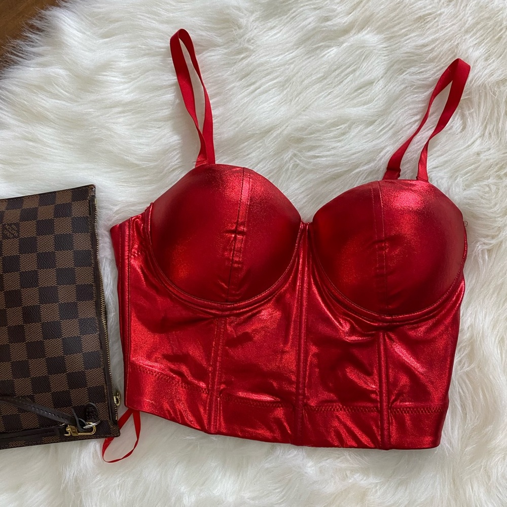 Red flattering bustier crop top